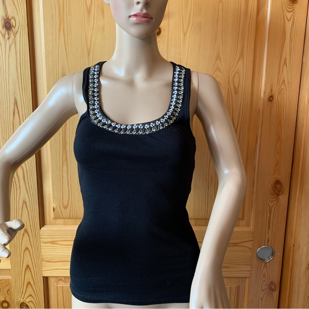 NWOT Vintage Y2k Rave Brand Ribbed Tank Top Beaded Rhinestones M